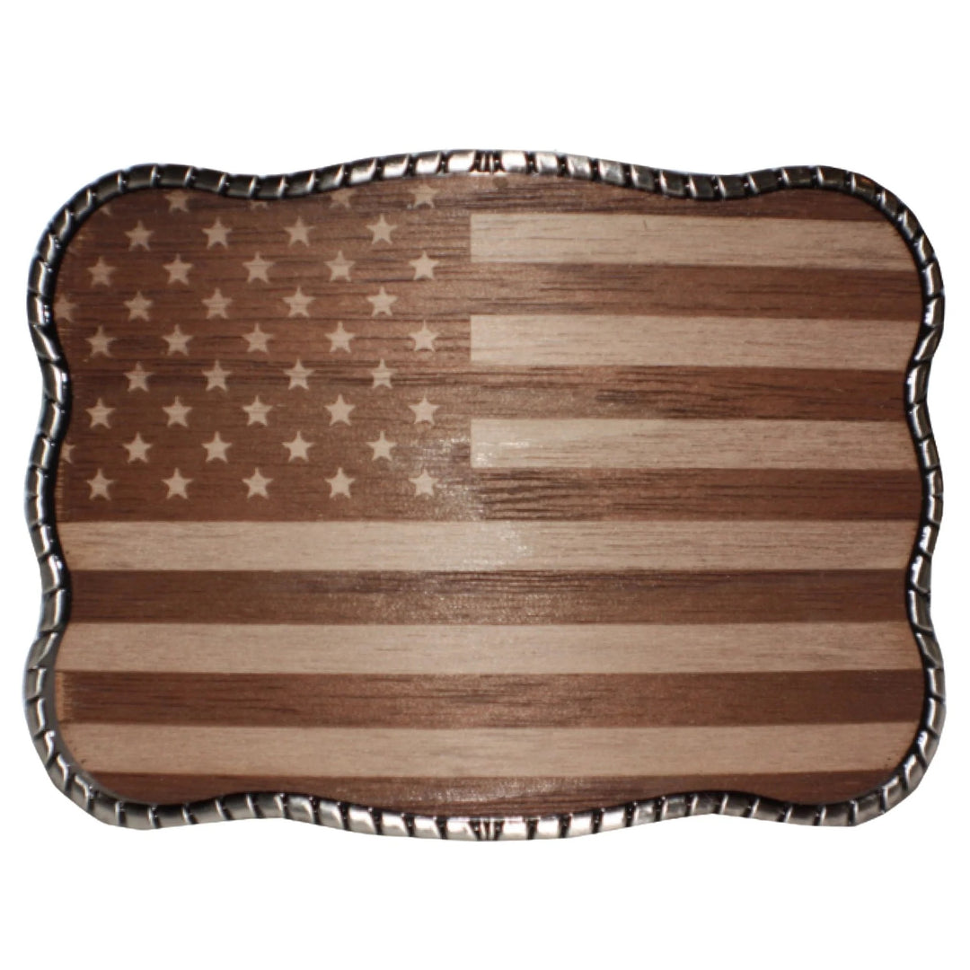 Laser Etched Walnut Flag Wallet Buckle
