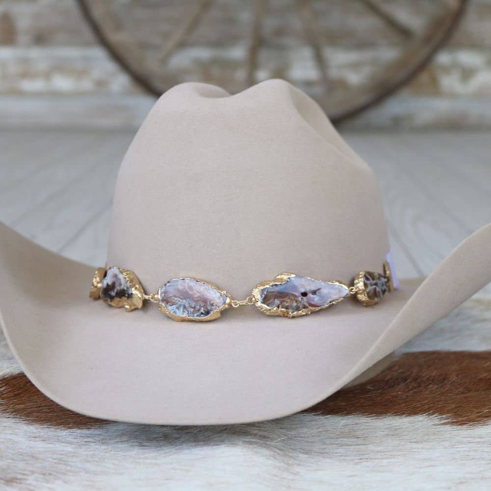 Geode Slice Beige Hat Band – Shiloh: Agate Geode Slice Hat Band – Shiloh