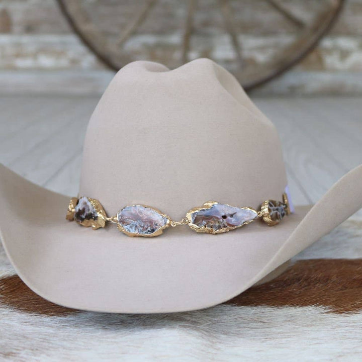Geode Slice Beige Hat Band – Shiloh: Agate Geode Slice Hat Band – Shiloh