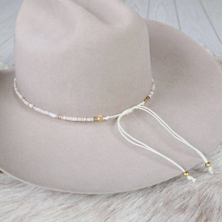 Beige Shell Hat Band - Josie: Beige Shell Chain Hat Band - Solene