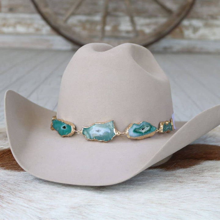 Geode Slice Green Hat Band – Ramona: Agate Geode Slice Hat Band – Ramona