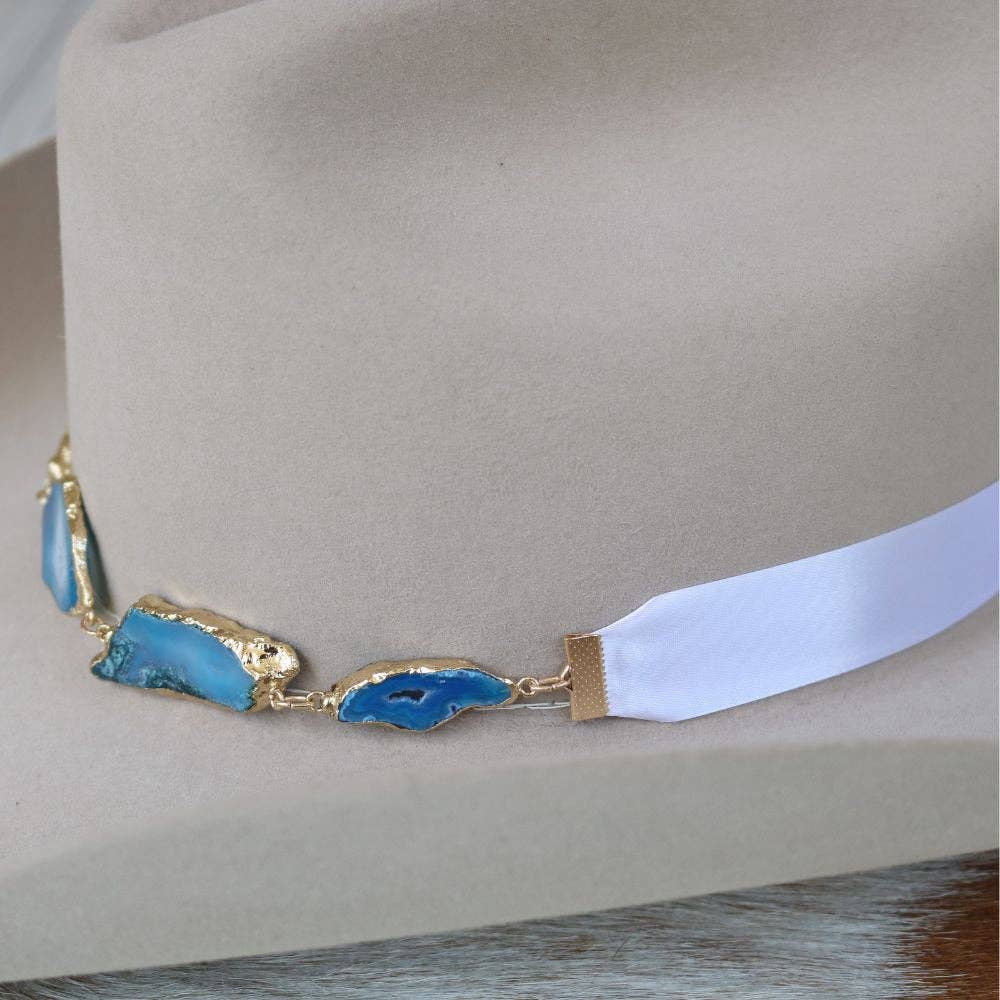 Geode Slice Blue Hat Band – Sutton: Agate Geode Slice Hat Band – Sutton