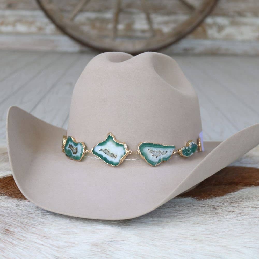 Geode Slice Green Hat Band – Ramona: Agate Geode Slice Hat Band – Ramona