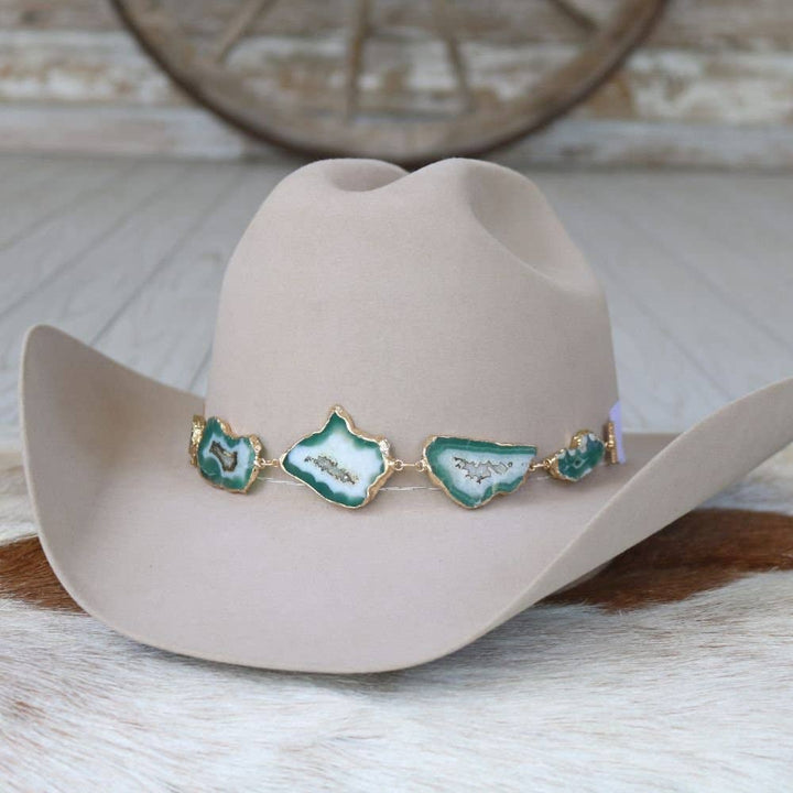 Geode Slice Green Hat Band – Ramona: Agate Geode Slice Hat Band – Ramona
