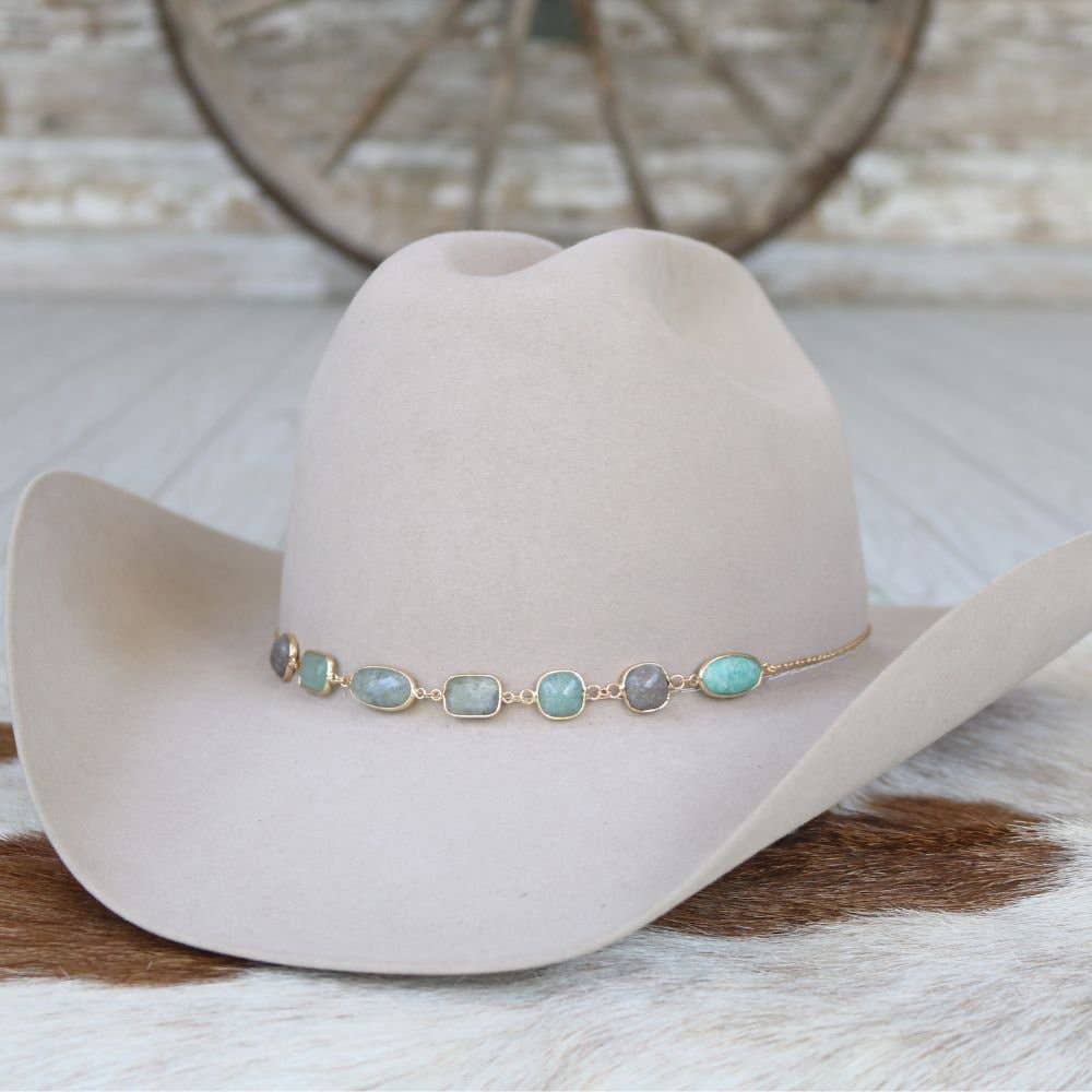 Turquoise & Grey Stone Chain Hat Band – Ada: Turquoise & Grey Stone Chain Hat Band – Ada