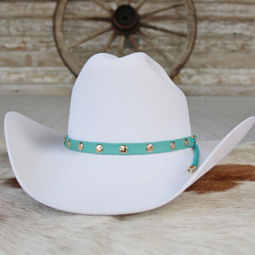 Turquoise Studded Goat Leather Hat Band: Turquoise Studded Goat Leather Hat Band