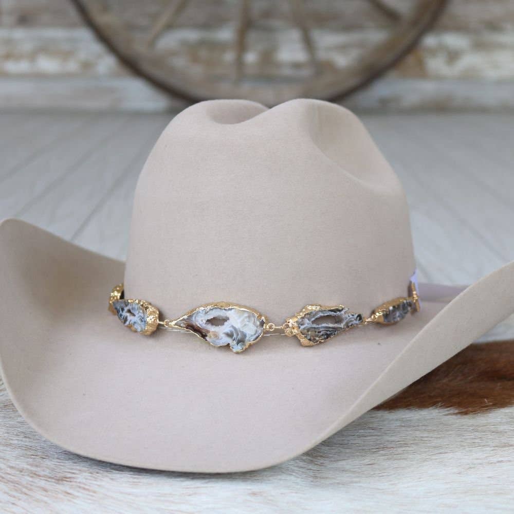 Geode Slice Beige Hat Band – Shiloh: Agate Geode Slice Hat Band – Shiloh