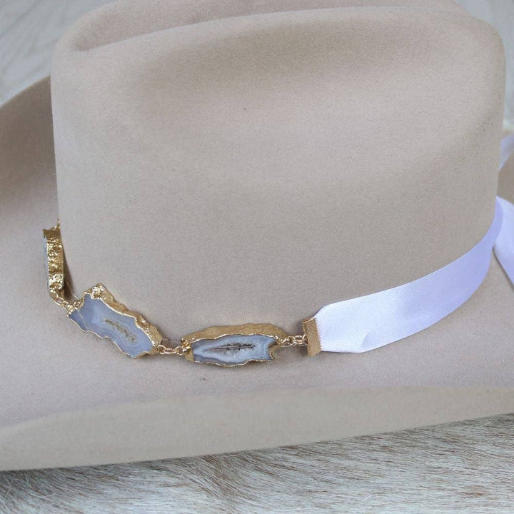Geode Slice White Hat Band – Savannah: White Agate Geode Stone Hat Band – Savannah