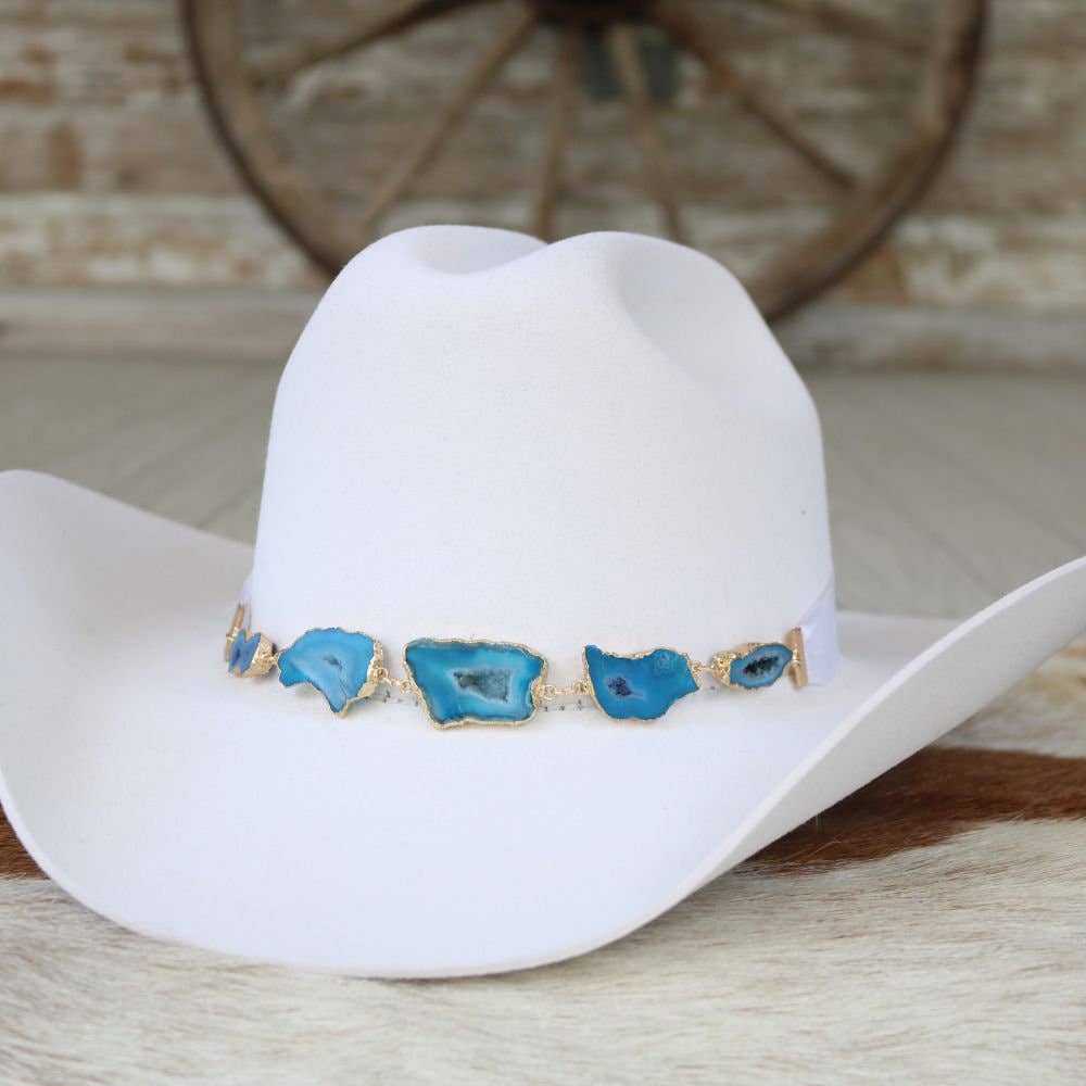 Geode Slice Blue Hat Band – Sutton: Agate Geode Slice Hat Band – Sutton
