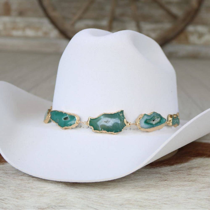 Geode Slice Green Hat Band – Ramona: Agate Geode Slice Hat Band – Ramona