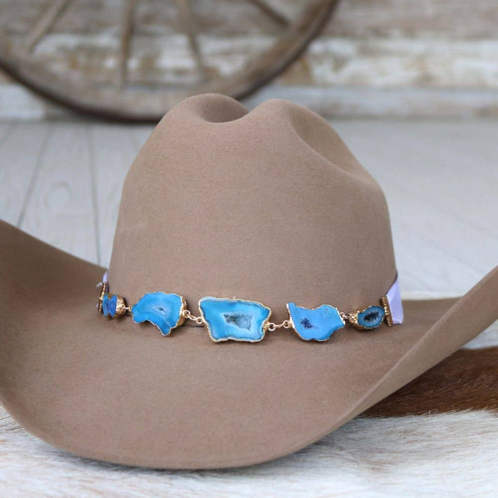 Geode Slice Blue Hat Band – Sutton: Agate Geode Slice Hat Band – Sutton