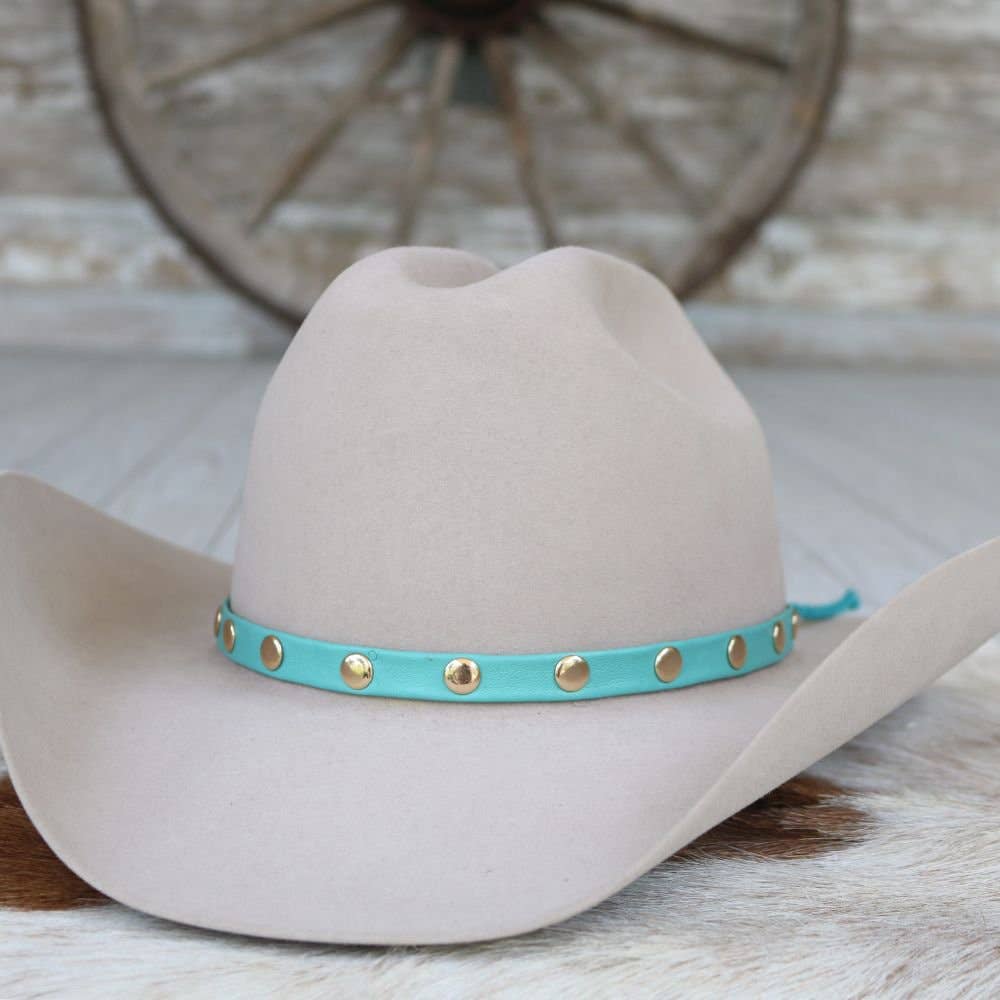 Turquoise Studded Goat Leather Hat Band: Turquoise Studded Goat Leather Hat Band