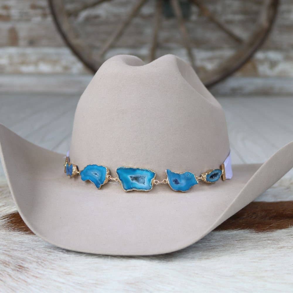 Geode Slice Blue Hat Band – Sutton: Agate Geode Slice Hat Band – Sutton