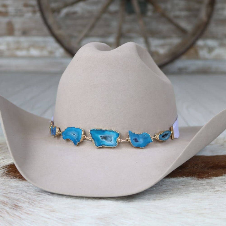 Geode Slice Blue Hat Band – Sutton: Agate Geode Slice Hat Band – Sutton