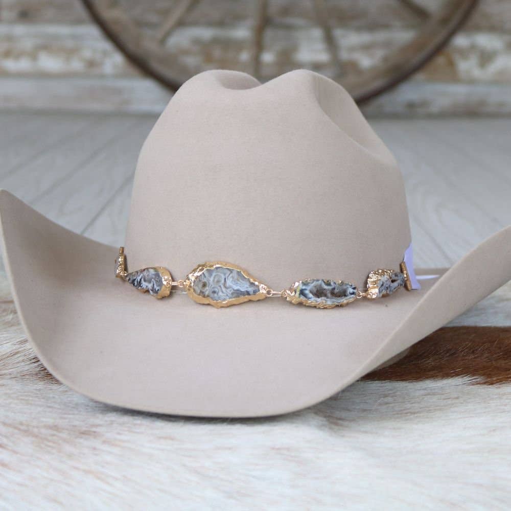 Geode Slice Beige Hat Band – Shiloh: Agate Geode Slice Hat Band – Shiloh