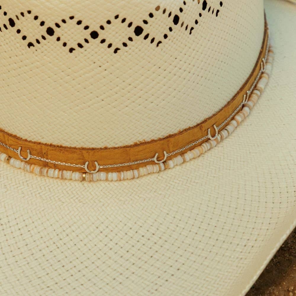 Beige Shell Hat Band - Josie: Beige Shell Chain Hat Band - Solene