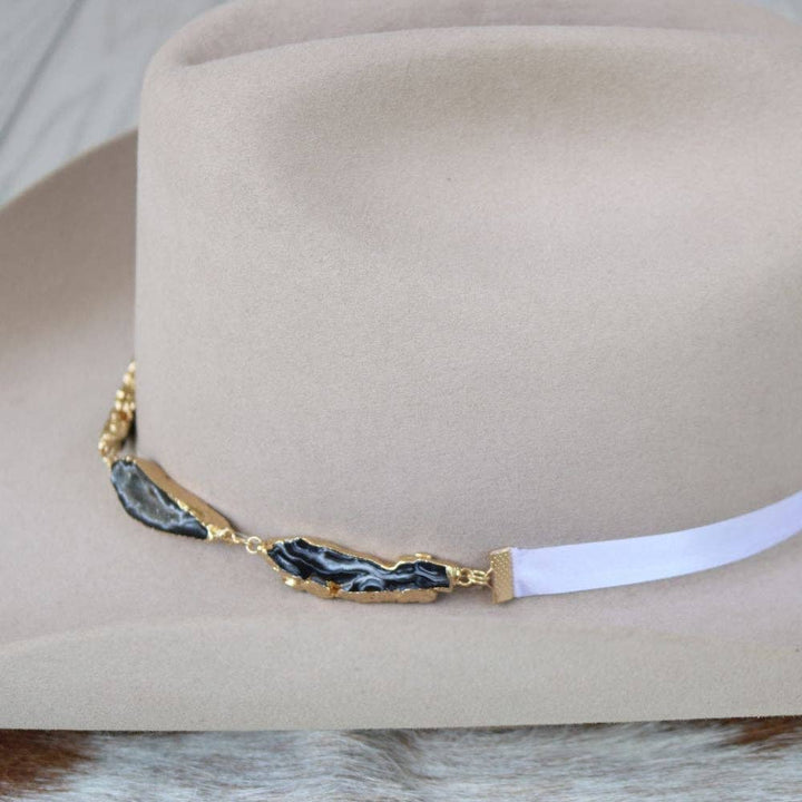 Geode Slice Black Hat Band – Reece: Black Agate Geode Stone Hat Band – Reece