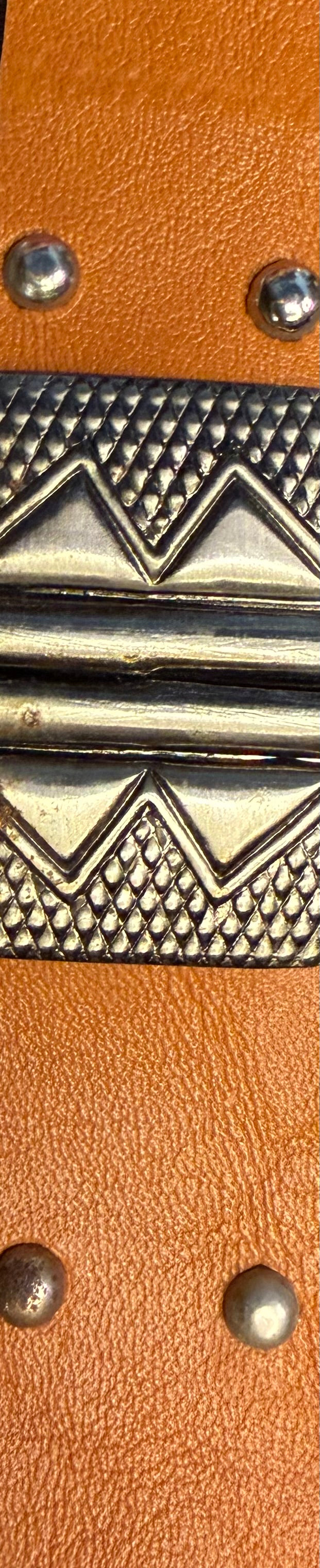 Leather Double Studded Hat Band with Metal Slide Closure