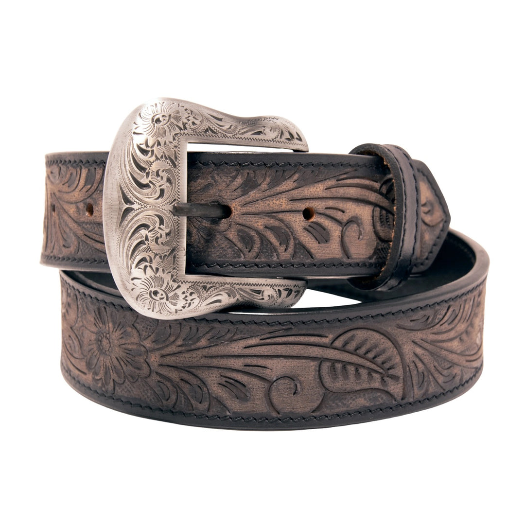 Floral Tooled Top Grain Leather Belt