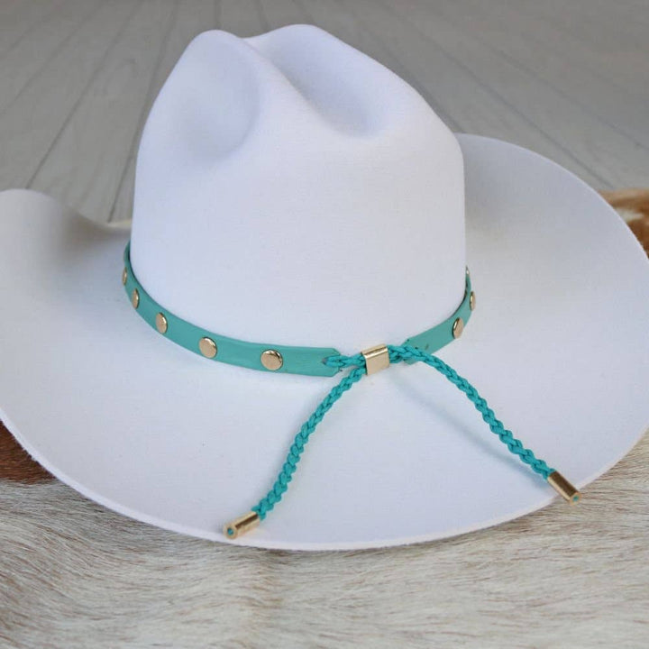 Turquoise Studded Goat Leather Hat Band: Turquoise Studded Goat Leather Hat Band