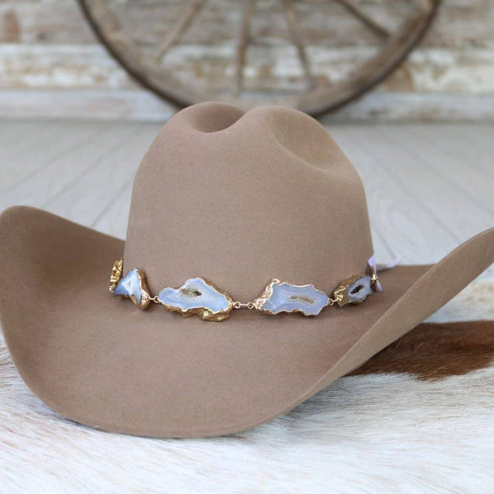 Geode Slice White Hat Band – Savannah: White Agate Geode Stone Hat Band – Savannah