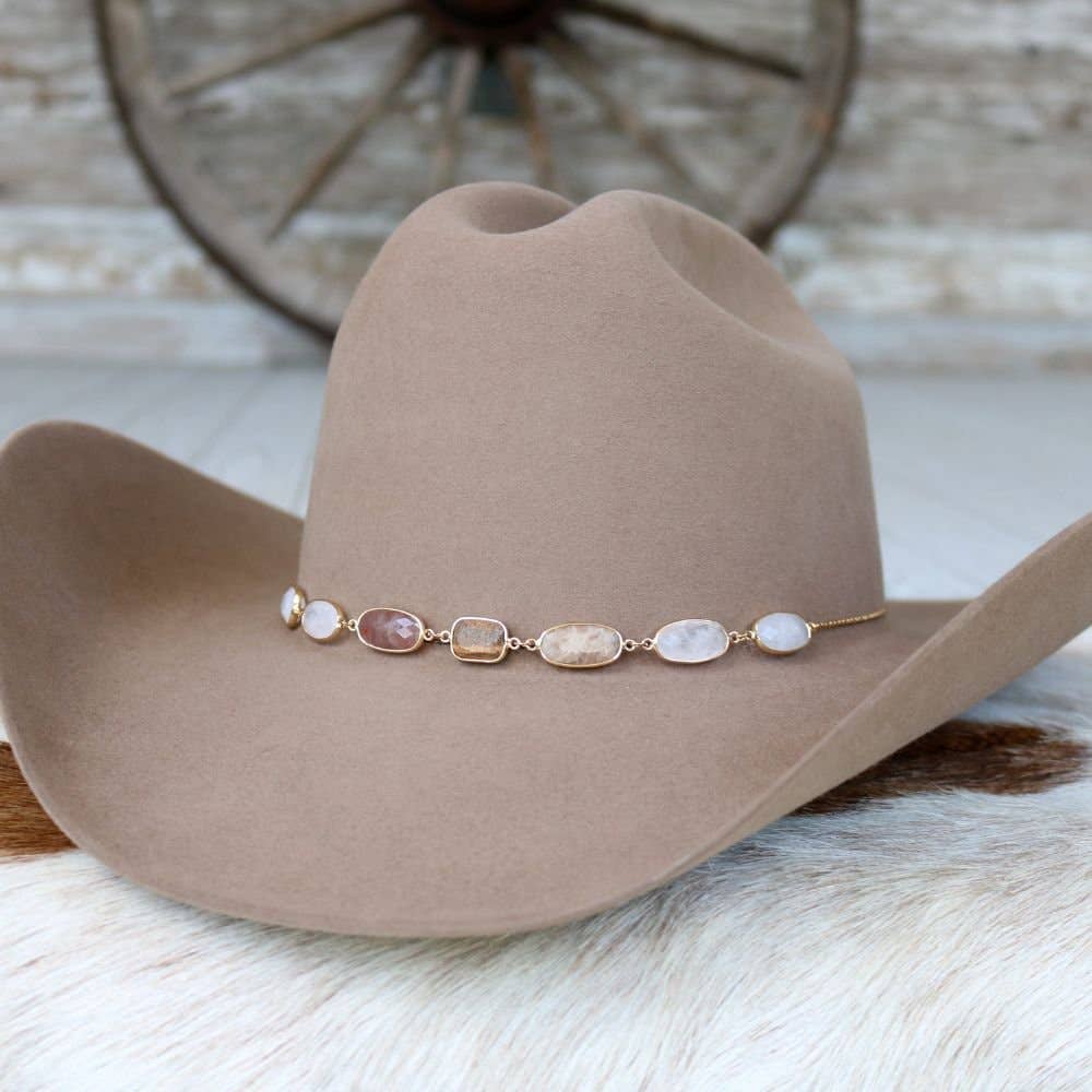 White & Neutral Stone Chain Hat Band – June: White & Neutral Stone Chain Hat Band – June
