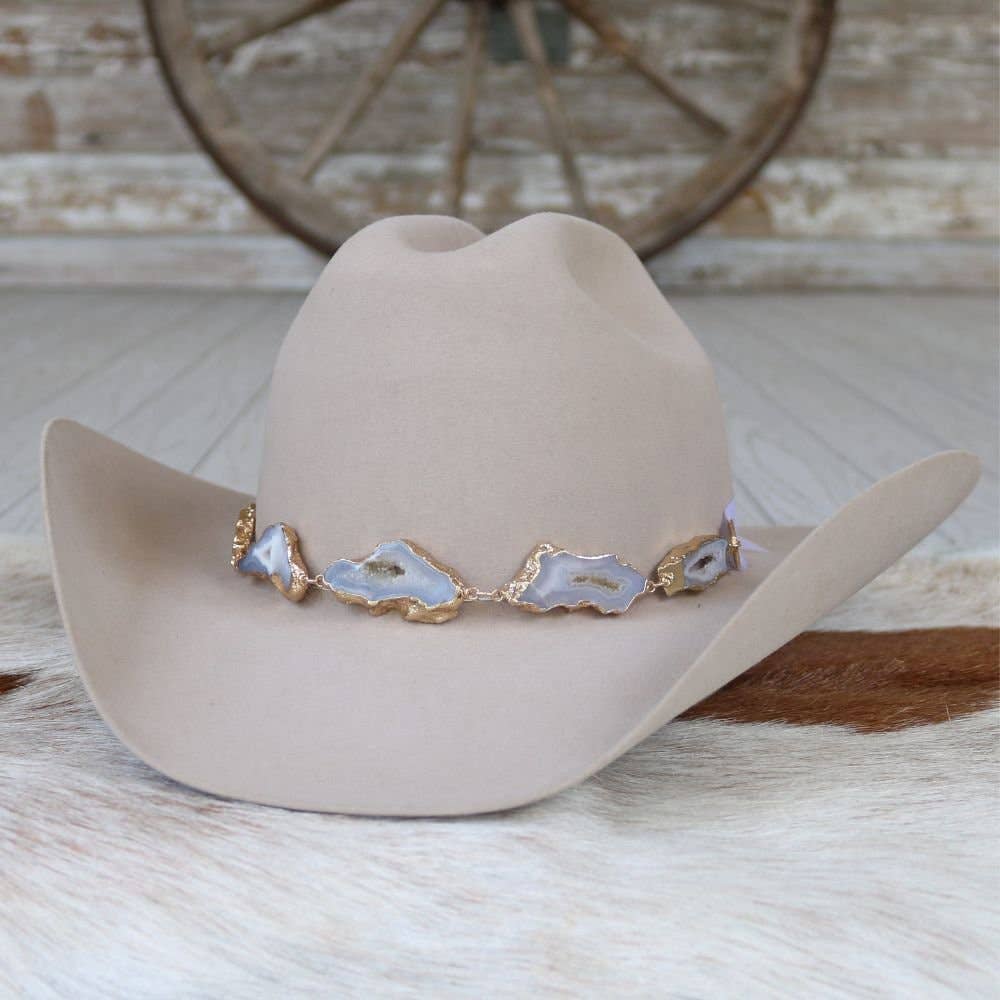 Geode Slice White Hat Band – Savannah: White Agate Geode Stone Hat Band – Savannah