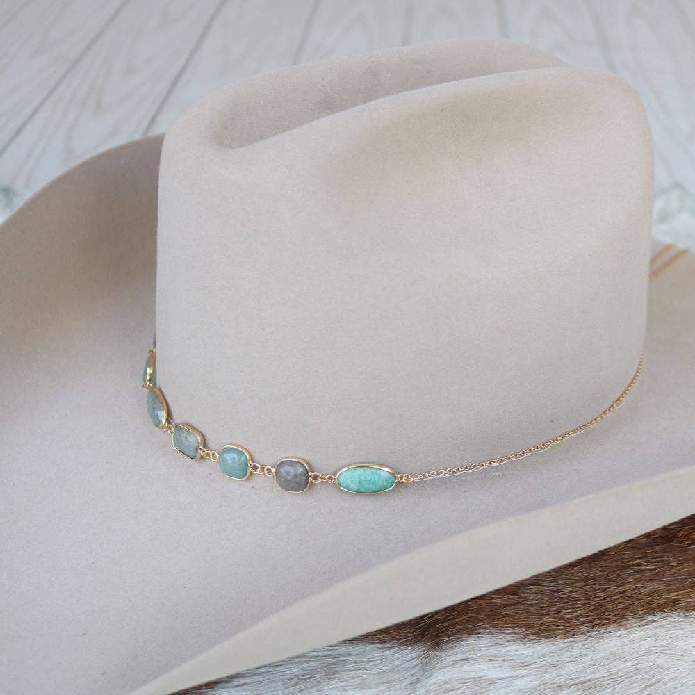 Turquoise & Grey Stone Chain Hat Band – Ada: Turquoise & Grey Stone Chain Hat Band – Ada