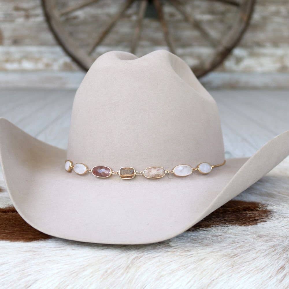 White & Neutral Stone Chain Hat Band – June: White & Neutral Stone Chain Hat Band – June