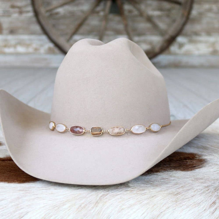 White & Neutral Stone Chain Hat Band – June: White & Neutral Stone Chain Hat Band – June