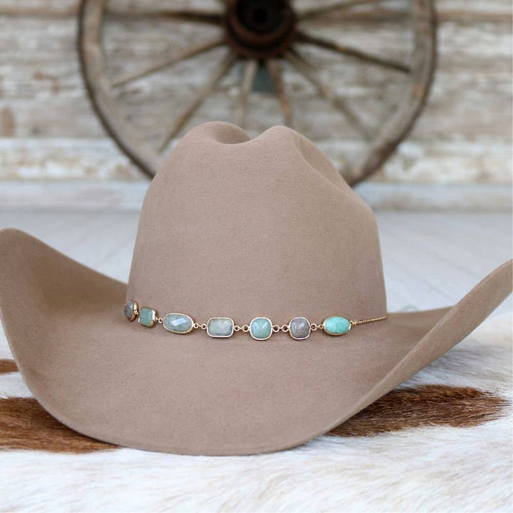 Turquoise & Grey Stone Chain Hat Band – Ada: Turquoise & Grey Stone Chain Hat Band – Ada