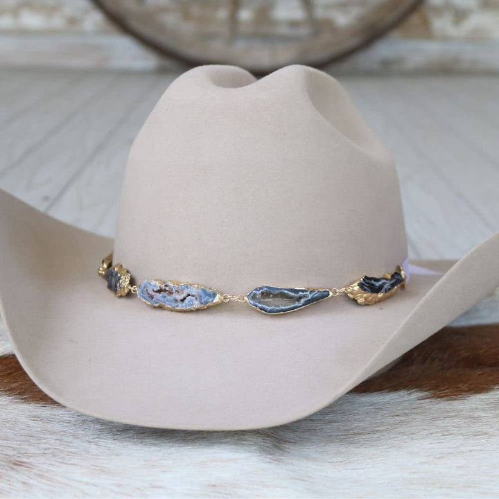 Geode Slice Black Hat Band – Reece: Black Agate Geode Stone Hat Band – Reece