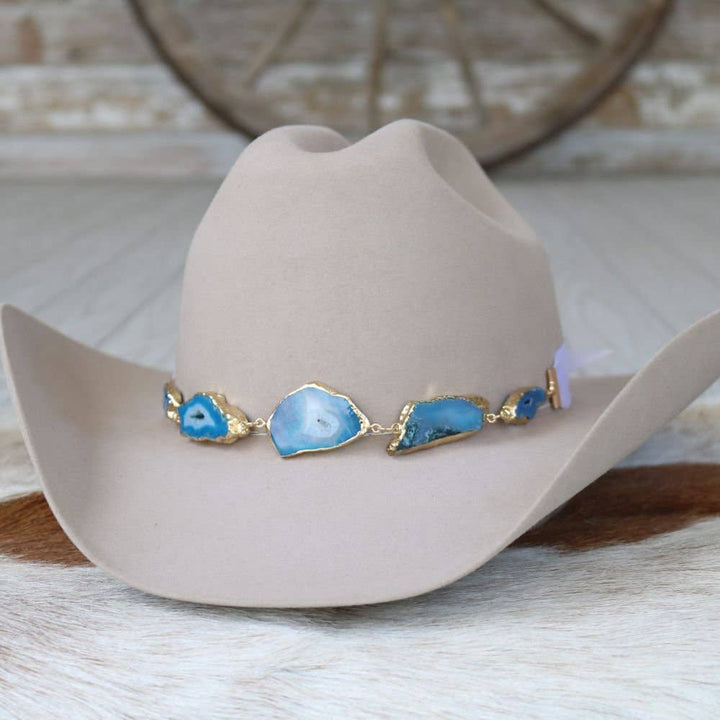 Geode Slice Blue Hat Band – Sutton: Agate Geode Slice Hat Band – Sutton