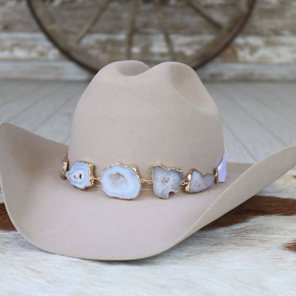 Geode Slice White Hat Band – Savannah: White Agate Geode Stone Hat Band – Savannah
