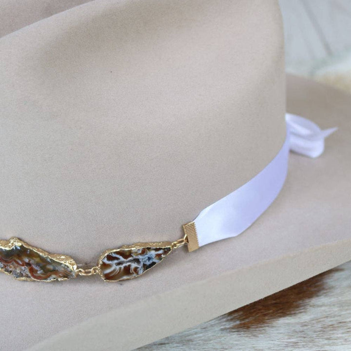 Geode Slice Beige Hat Band – Shiloh: Agate Geode Slice Hat Band – Shiloh