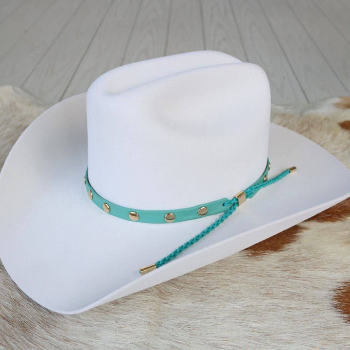 Turquoise Studded Goat Leather Hat Band: Turquoise Studded Goat Leather Hat Band
